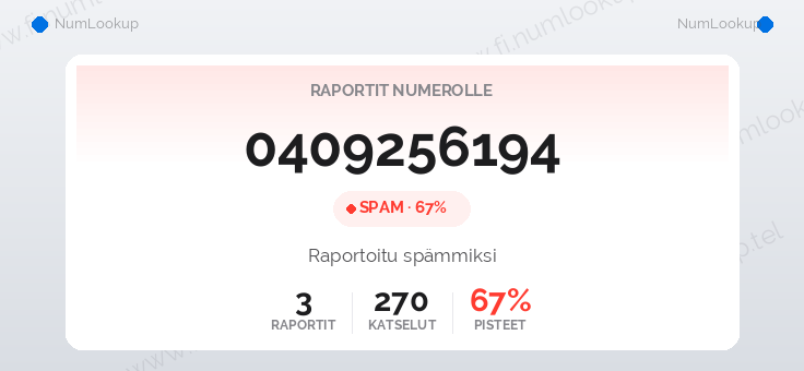 Numerotiedot numerolle 0409256194