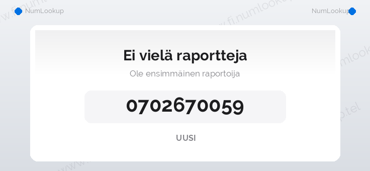 Numerotiedot numerolle 0702670059