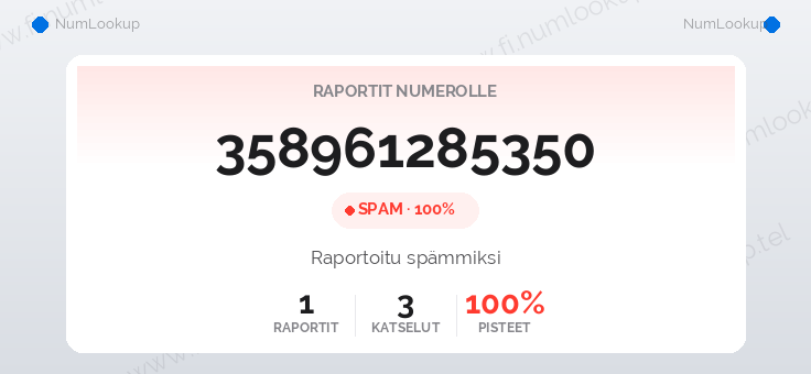 Numerotiedot numerolle 358961285350
