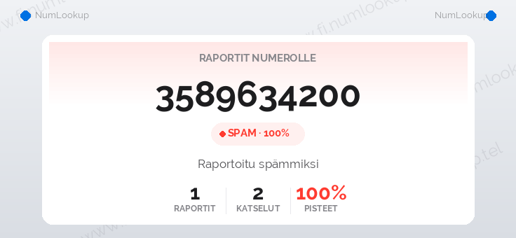 Numerotiedot numerolle 3589634200